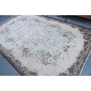 6.3x9.9 ft Large Turkish Vintage Rug, <b>Brown</b> Plants & trees <b>Wool</b> Rug - Product Image 4