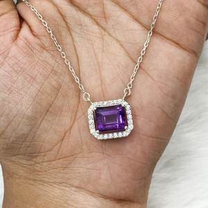 Colgante de Amatista Natural con Diseño Romántico Vintage, Forma de Corazones, Plata de Ley 925 Chapada en Oro, para Aniversario o Boda - Product Image 6