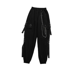 Venta al por mayor de alta calidad de secado rápido transpirable de las mujeres gótico sin cadena Punk pantalones negros Cargo Street pantalones con hebillas - Product Image 2