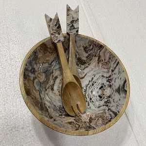 Ensemble de bols en bois avec impression émaillée, fabrication de vaisselle de haute qualité, bols à salade avec ensemble de service à prix avantageux, service à salade - Product Image 4