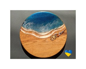 Ocean Theme Handmade <b>Resin</b> and Stone Coaster Set, Artistic <b>Epoxy</b> Coasters with Wave Design for Coastal <b>Table</b> Decor - Product Image 1
