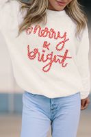 Frauen benutzer definierte Logo Weihnachts pullover gestickte Brief Candy Cane Muster Stand Langarm lässig Winter Top Herbst Abzeichen