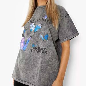 Transpirable peso pesado mujeres Boxy Streetwear camiseta desgastada Unisex de gran tamaño Vintage ácido lavado camiseta - Product Image 4