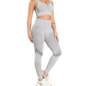 Ensemble de yoga léger et respirant pour femme avec logo personnalisé, taille élastique, tenue de fitness réversible, legging et soutien-gorge de sport unis, taille XL et plus - Product Image 1