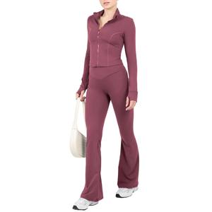 Top Qualité En Gros Nouvelle Arrivée Fitness Gym Sexy Yoga 3 Pièces Sport Soutien-Gorge Veste Leggings Pantalon Évasé Yoga Ensembles Pour Les Femmes - Product Image 4