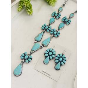 Ensemble de collier lariat Betty Tom Mine 8 avec grappe de fleurs en turquoise et argent sterling pour cadeau - Product Image 3