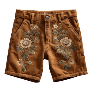 Pantalones Cortos de Cuero Bordados Tradicionales de Gamuza Desgastada Vintage, Personalizados al por Mayor, Fábrica OEM - Product Image 2