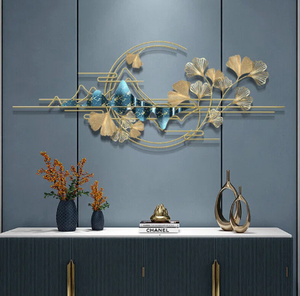Salon et chambre d'amis paysage bleu et or Accent métal mur Arts feuille de Gingko et conception de montagne artisanat en métal artisanal paysage - Product Image 4