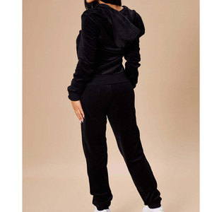 Conjunto Deportivo de Terciopelo para Mujer, 100% Algodón, con Logotipo Personalizado, Sudadera con Capucha y Cremallera, Pantalones Deportivos, Conjunto Deportivo Informal para Correr, Terciopelo Sólido para Invierno - Product Image 6