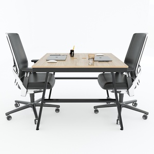 Table d'appoint minimaliste Aconcept HBAC051 en 2 parties, 100x100cm, en contreplaqué mélaminé avec pieds en fer - Product Image 3