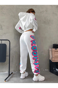 ชุดวอร์มสองชิ้นแบบครอปพิมพ์ลายพัฟสำหรับผู้หญิงชุดวอร์มเสื้อครอปใส่วิ่งชุดกีฬา - Product Image 5