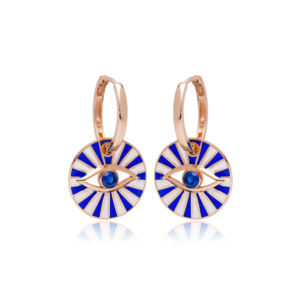 Pendientes colgantes con diseño de ojo turco esmaltado de piedra de zafiro, joyería fina turca al por mayor, joyería de plata de ley 925 - Product Image 3