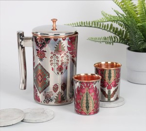 เหยือกน้ําทองแดงแฮนด์เมดพร้อมแก้วทองแดง Drinkware เหยือกน้ําสําหรับโต๊ะโรงแรมและเสิร์ฟอาหาร เหยือกน้ําทองแดง - Product Image 2