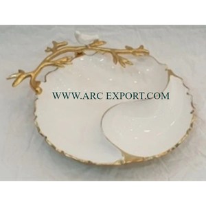 Bol de serveur de table de décoration de mariage et d'événements vente en gros de forme ronde en métal laiton couleur blanche grand bol de dattes de fantaisie - Product Image 2