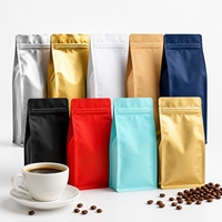 Sachet de café à fond carré imprimé en héliogravure sans valve, pochette refermable en aluminium laminé 125g 250g 500g 1kg, fourniture OEM