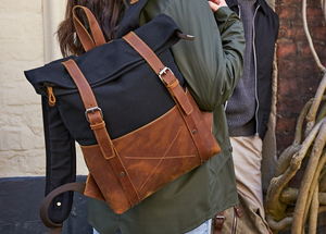 Mochila de cuero negro y lona para hombre y mujer, de estilo Vintage bolsa de viaje, regalo de Navidad personalizado, mochila Unisex, 2017 - Product Image 5