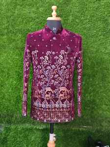 Vêtements islamiques de haute qualité en velours indo-occidental Sherwani Kurta pour mariage Robe musulmane avec costumes pour hommes - Product Image 6