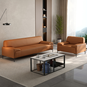 Ensemble de canapés de bureau modernes en cuir bleu, canapé de réception exécutif minimaliste, canapé modulaire en forme de L, sièges pour salle d'attente commerciale - Product Image 4