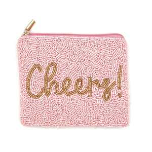 Porte-monnaie rose perlé: "Cheers!" Petite pochette à fermeture éclair - Product Image 1