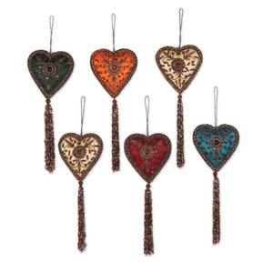 Belles ornements de Noël en forme de coeur brodés à la main Zari pour décorations d'arbre Zari broderie ornements suspendus 2025 - Product Image 6