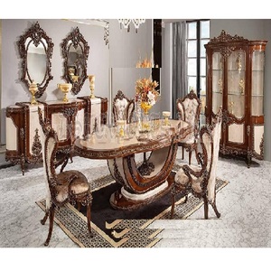 Juego de mesa de comedor de madera Sagwan de lujo Juego de mesa de comedor de estilo clásico para comedor Comprar juego de mesa de comedor de madera de teca de 6 plazas - Product Image 1