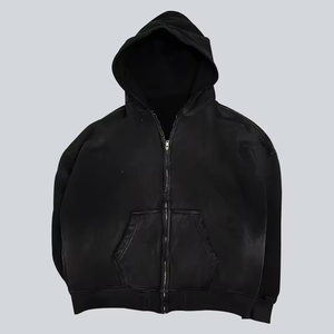 Sweats à capuche de luxe personnalisés de qualité délavés au soleil et délavés vierges à double couche Streetwear vintage sweats à capuche zippés - Product Image 5