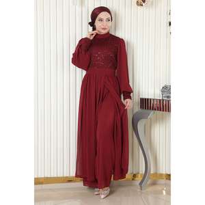 Conjunto de Dos Piezas en Chifón Borgoña, Estilo Casual MSW19190-2, Top Largo y Falda Midi con Decoración de Botones, Diseño Estampado de Verano en Algodón Tejido - Product Image 1