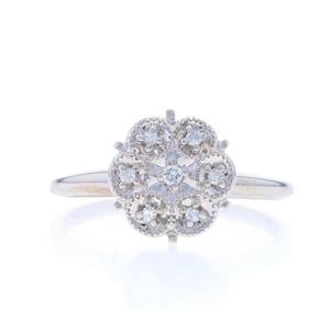 Bague de fiançailles en plaqué platine pour femme 925 Sterling Sier 10K Rod Floral Scallop Cluster avec bijoux en acier inoxydable - Product Image 3