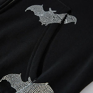 Sweat à capuche pour homme en coton 100% noir avec broderie de strass, logo et couleur personnalisés, respirant, séchage rapide, streetwear décontracté - Product Image 3