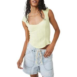 Free People per Boss Babe Corset Tank Top Verde Taglia Media - Top Corto Floreale in Rayon Traspirante con Dettagli Arricciati e Collo Quadrato Casual - Product Image 1
