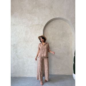 TOPSHOW Wholesale Light Brown Embroidered <b>Linen</b> Shirt for Women, Casual Long Sleeve Blouse with Unique Pattern DSN2 - Product Image 2