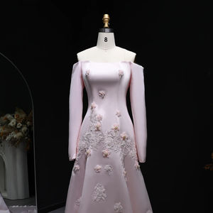 Jancember LSZ537 Дубайское атласное платье с вырезом лодочкой, 3d Цветочные Вечерние платья для выпускного вечера - Product Image 3