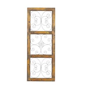 Ventana de desplazamiento de madera Inspirada en la decoración de la pared con relieve de desplazamiento de metal 14 "x 1" x 36 ", marrón - Product Image 1