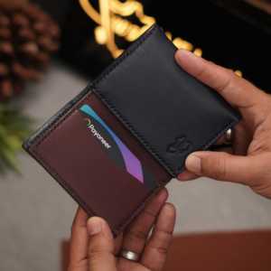 No. Cartera de Lujo Triple con Protección RFID, Cuero Vacuno de Grano Completo, Hecha a Mano, Azul y Borgoña - Product Image 1