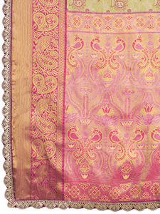 ผ้าส่าหรีกึ่งผ้าไหมอะคริลิค100% ระบายอากาศได้ดีสำหรับงานแต่งงานอินเดียขนาดใหญ่ทำให้ผิวของคุณสว่าง - Product Image 6