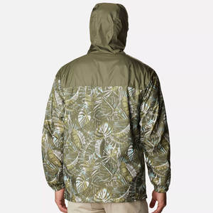 Veste de pluie en toile pour homme, imperméable, imprimé feuilles tropicales, vert olive, menthe, fermeture éclair contrastée, coupe-vent léger, à capuche, été - Product Image 2