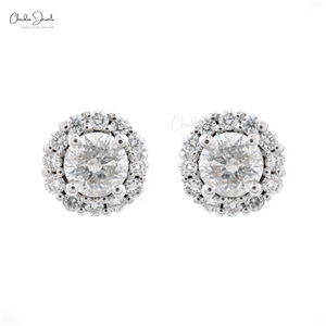 Pendientes de tuerca de solitario de Halo de diamante blanco de 1,24 quilates de calidad superior del fabricante de confianza para boda/oro de aniversario - Product Image 1
