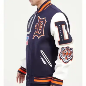 Veste universitaire vintage en cuir pour homme avec logo personnalisé, col montant, broderie en laine chenille, style streetwear, baseball d'hiver - Product Image 5