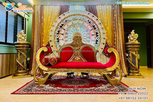 Magnifique causeuse de mariage indien pour la mariée marié beau décor de mariage ensemble de meubles de scène personnaliser la conception canapé de mariage UK - Product Image 5