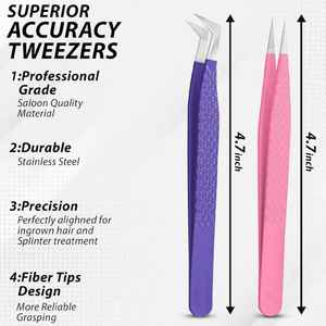 Puntas de fibra antimagnética de acero inoxidable de alta precisión, juego de pinzas para extensión de pestañas, 2 logotipos de embalaje personalizables para maquillaje - Product Image 3