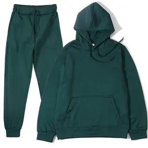 Chándal de otoño e invierno de algodón 100% para hombre, conjunto de dos piezas de moda con Sudadera con capucha estampada y pantalones de color sólido - Product Image 1