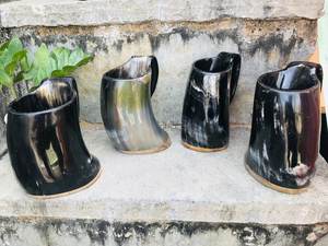 Tasse rustique en corne naturelle finition polie Style animal fabriqué à la main verres écologiques tasse durable pour café thé whisky - Product Image 5