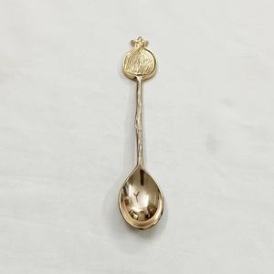 White Enamel of Flower Ended Handmade Handle Kitchenware Accessories Brass Gold Plated Spoon With Brass Embossed Novelty Spoon - Product Image 4