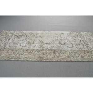 2,6x6,3 ft Rug, Vintage Turkish Rug, White <b>Brown</b> Patchwork Wool Rug - Product Image 3