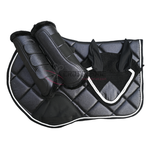 Vente en gros d'ensembles de tapis de selle d'équitation bottes de brossage absorbant les chocs voile d'oreille à paillettes équin dressage saut sport équestre - Product Image 6