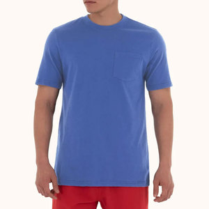 Camiseta de algodón azul sólido para hombre con bolsillo en el pecho, transpirable, tipo jersey, para pesca. - Product Image 4