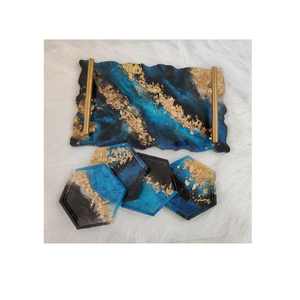 ถาดเสิร์ฟเรซินสีดำพร้อมถาดรองแก้วเสิร์ฟอาหารดีไซน์น่าชื่นชม - Product Image 1