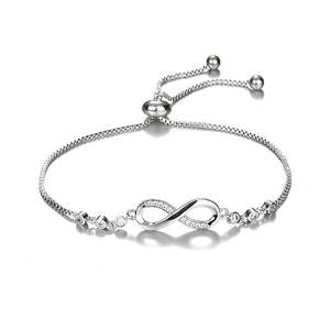 Elegant Infinity Design Chain Charm <b>Bracelet</b> for Girls Women with Adjustable Slider Clasp Lab Diamond in 18K Pure Gold or Silver - Product Image 2