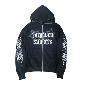 Manufacturer Custom Logo Puff Print Heavyweight 100% Cotton 3D Embroidery Oversized Boxy Zip Up <b>Hoodies</b> For Men - Product Image 2