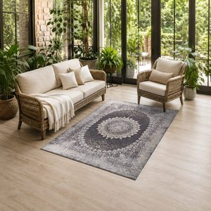 Alfombra de Chenilla Lavable a Máquina, Antideslizante, con Estampado Digital Oriental Tradicional en Gris Carbón, Modelo LXDP-0921 de RUGS DEPOT, Venta al Por Mayor - Product Image 6